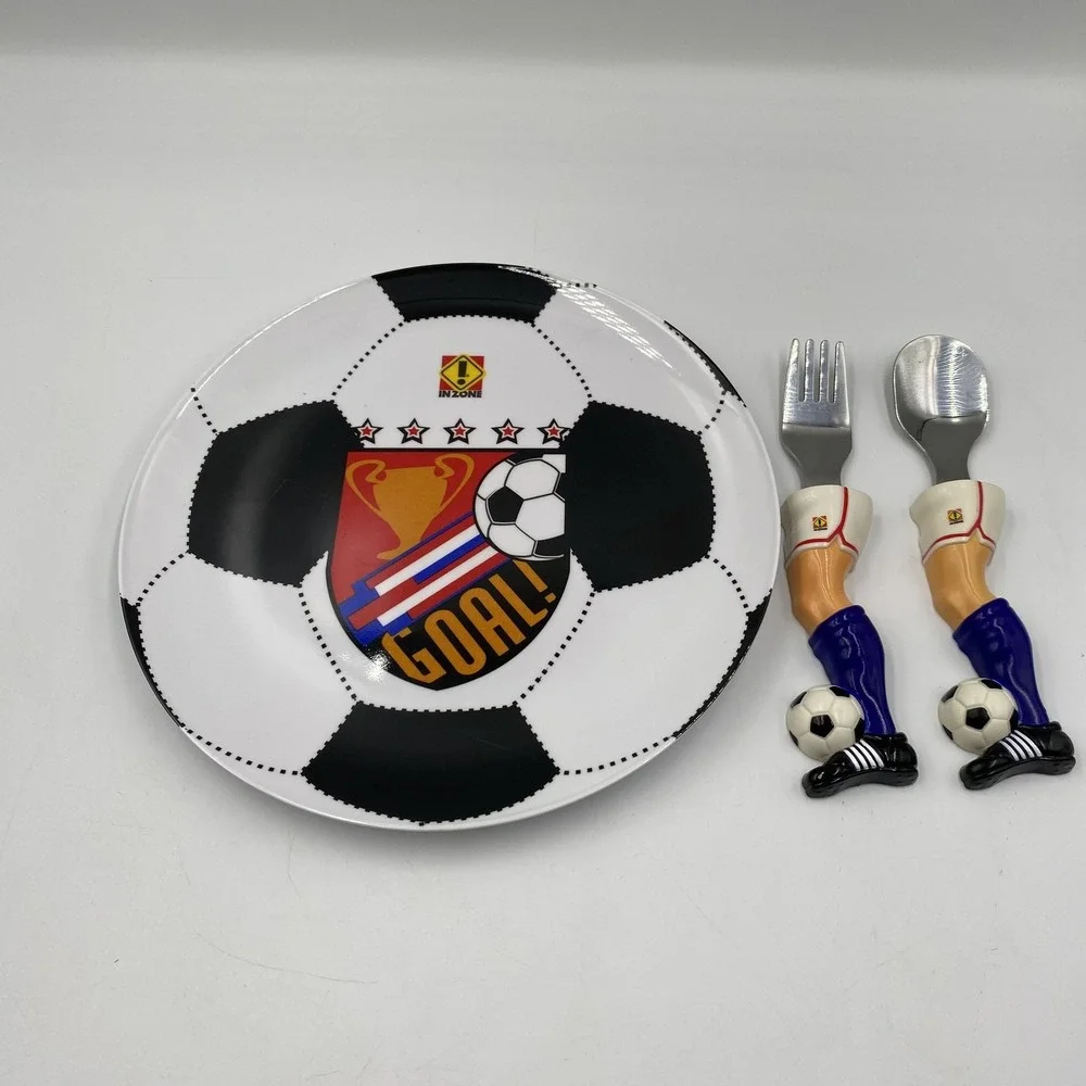 InZone Soccer Plate Set Kids Youth GOAL Plate Spoon Fork Sports Ball Utensils Se